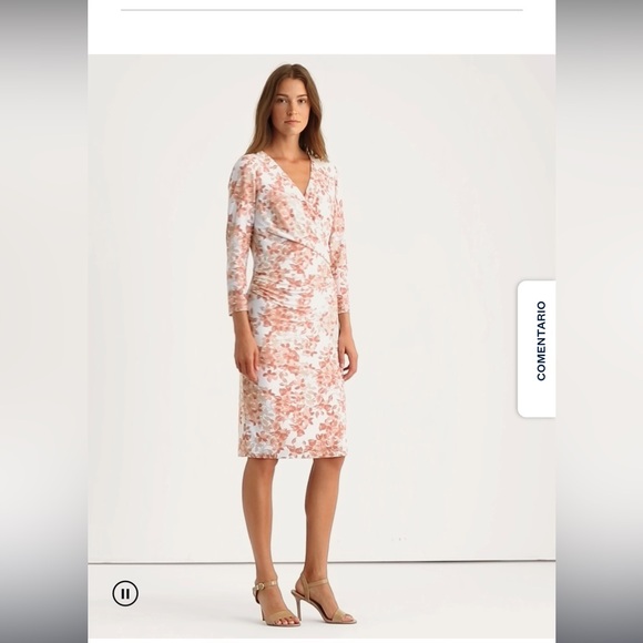 Ralph Lauren Pink and Cream Floral Long Sleeve Dress - Picture 2 of 5